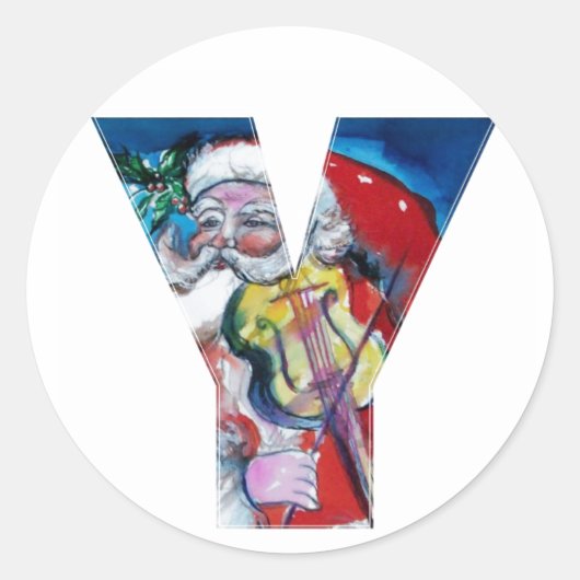 クリスマスYレター/バイオリンモノグラム付きサンタ ラウンドシール (正面)