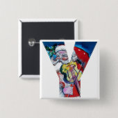 クリスマスYレター/バイオリンモノグラム付きサンタ 缶バッジ (正面&裏面)