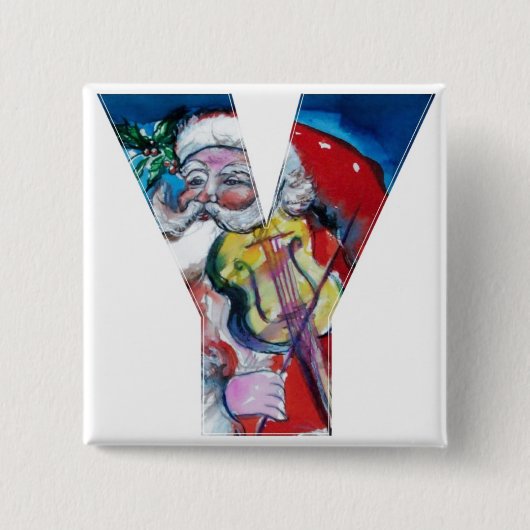 クリスマスYレター/バイオリンモノグラム付きサンタ 缶バッジ (正面)