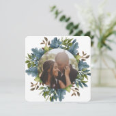 クリスマパーソナライズされたスブルー緑葉の写真 シーズンカード (スタンド正面)