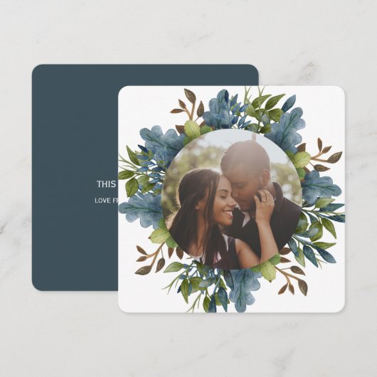 クリスマパーソナライズされたスブルー緑葉の写真 シーズンカード (正面/裏面)