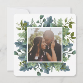 クリスマパーソナライズされたスブルー緑葉の写真 シーズンカード