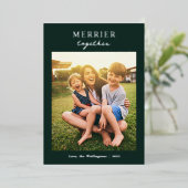 クリスマメリース一緒に家族の写真シルバー 箔シーズンカード (立ち正面)
