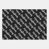 クリスマメリース黒背景の白いスクリプト ラッピングペーパーシート (正面3)