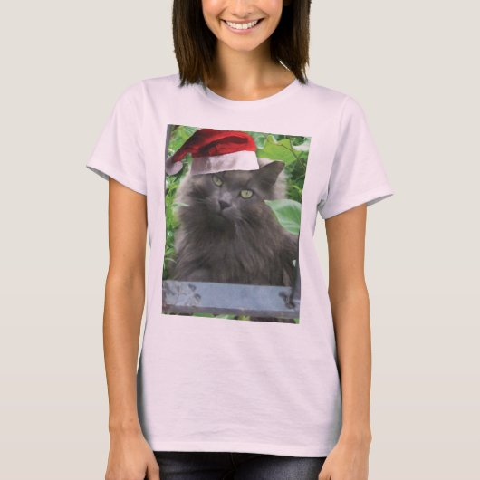 クリスマロシアのスブルーグレー長毛猫 Tシャツ (正面)