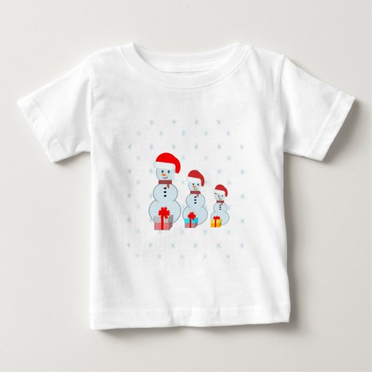 クリスマン雪だるまと雪 ベビーTシャツ (正面)