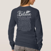 クリスマ信じスイエス出生ブルー長袖 Tシャツ (裏面)