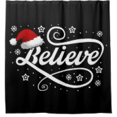 クリスマ信じスサンタクロース – Santa Hat Black シャワーカーテン (正面)