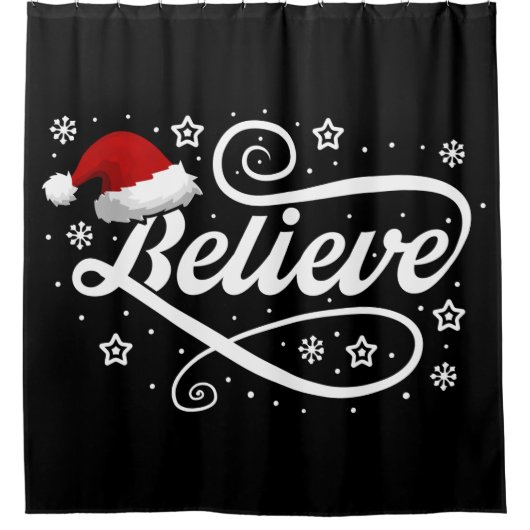 クリスマ信じスサンタクロース – Santa Hat Black シャワーカーテン (正面)