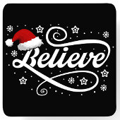 クリスマ信じスサンタクロース – Santa Hat Black スクエアペーパーコースター