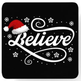 クリスマ信じスサンタクロース – Santa Hat Black スクエアペーパーコースター