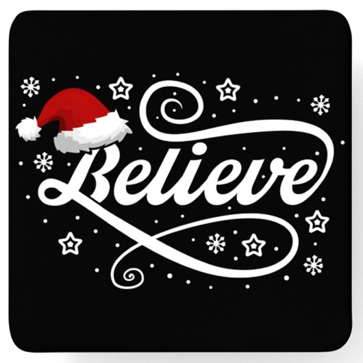 クリスマ信じスサンタクロース – Santa Hat Black スクエアペーパーコースター