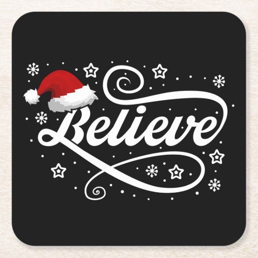 クリスマ信じスサンタクロース – Santa Hat Black スクエアペーパーコースター (正面)