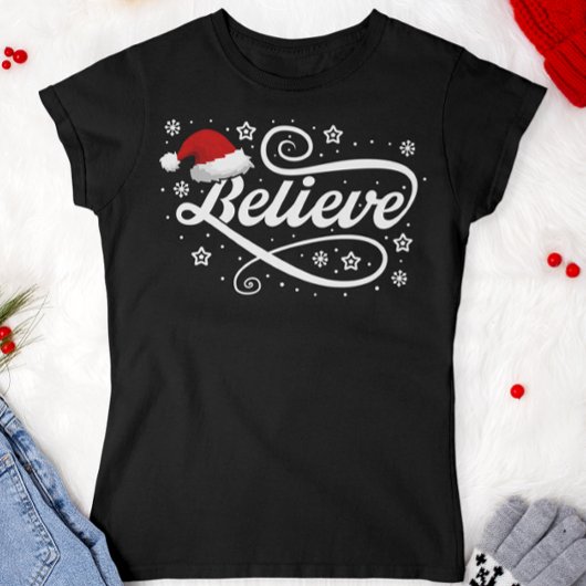 クリスマ信じスサンタクロース – Santa Hat Black Tシャツ