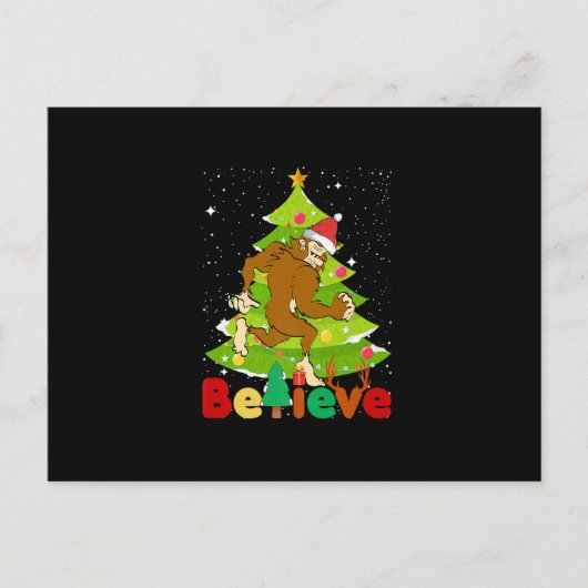 クリスマ信じススビッグフートクリスマスツリーファミリーマッチン ポストカード (正面)