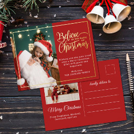 クリスマ信じス魔法赤2枚 箔シーズンポストカード