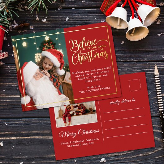 クリスマ信じス魔法赤2枚 箔シーズンポストカード