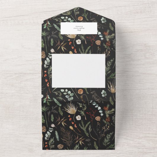 クリスマ数々のス写真のアーチ水色植物学 オールインワン招待状 (外側)