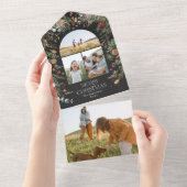 クリスマ数々のス写真のアーチ水色植物学 オールインワン招待状 (貼ってはがせる)