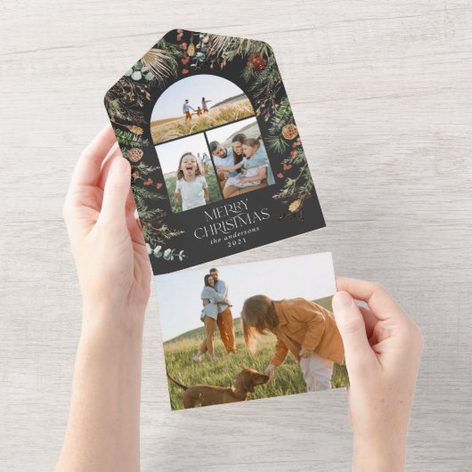 クリスマ数々のス写真のアーチ水色植物学 オールインワン招待状 (貼ってはがせる)