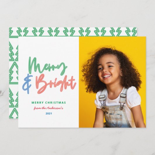 クリスマ数々のス写真明るいモダンカラフル 案内状 (正面/裏面)
