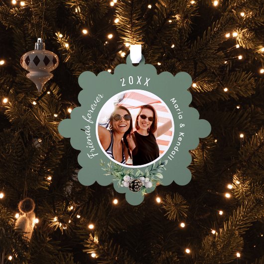 クリスマ最高のススの友人の写真セージ緑のコーン松 オーナメントカード