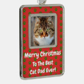 クリスマ最高のス猫パパのペット写真 シルバープレートフレームオーナメント (右)