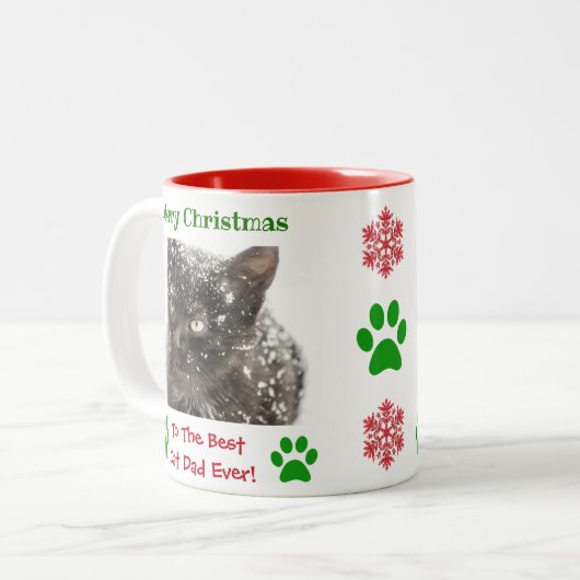 クリスマ最高のス猫パパのペット写真 ツートーンマグカップ (正面左)