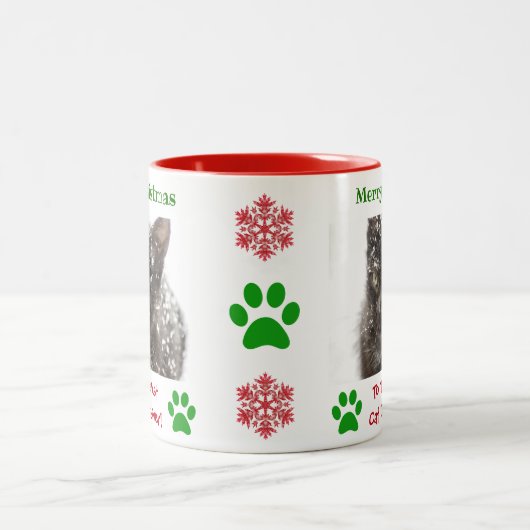 クリスマ最高のス猫パパのペット写真 ツートーンマグカップ (中央)