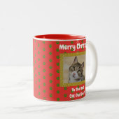 クリスマ最高のス猫パパのペット写真 ツートーンマグカップ (正面右)