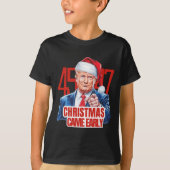 クリスマ来ストドナルドおもしろいトランプサンタクル Tシャツ (正面)