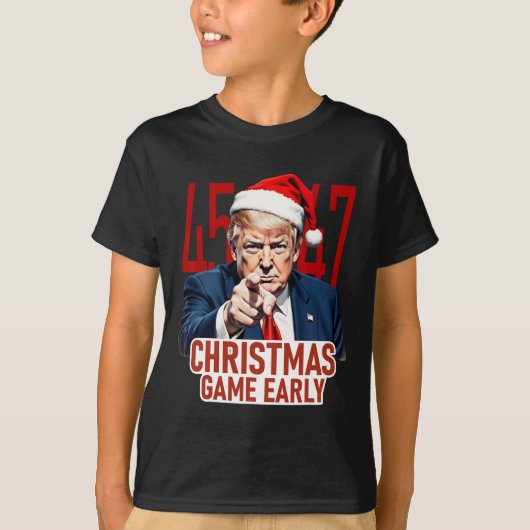 クリスマ来ストドナルドおもしろいトランプサンタクル Tシャツ (正面)