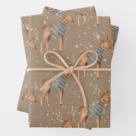 クリスマ素朴スセーターのKraft Youngトナカイ ラッピングペーパーシート (インサイチュ)