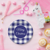 クリスマ素朴スブルーとホワイトのチェックパターン ペーパープレート (パーティー)