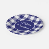 クリスマ素朴スブルーとホワイトのチェックパターン ペーパープレート (アングル)
