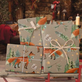 クリスマ素朴スホリデーフォレストにクラフトレッドキツネ ラッピングペーパーシート