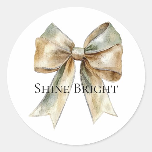 クリスマ素朴スホワイトグリーン金ゴールドボウパーソナライズされた ラウンドシール (正面)