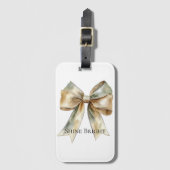 クリスマ素朴スホワイトグリーン金ゴールドボウパーソナライズされた ラゲッジタグ (正面縦)
