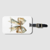 クリスマ素朴スホワイトグリーン金ゴールドボウパーソナライズされた ラゲッジタグ (正面横)