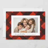 クリスマ絵を描スレッドブラックプレイドフォトフレーム シーズンカード (正面)