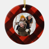 クリスマ絵を描スレッドブラックプレイドフォトフレーム セラミックオーナメント (正面)