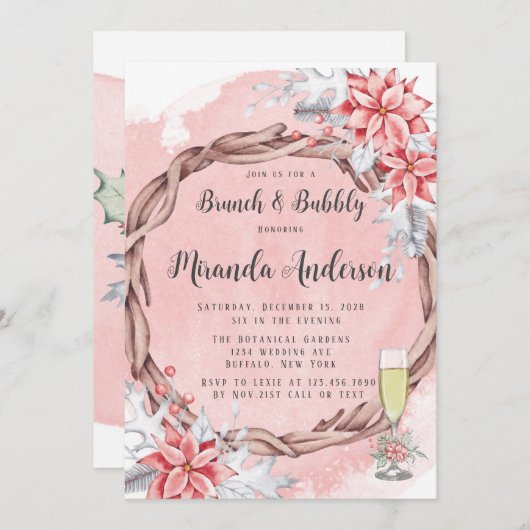 クリスマ絵を描ス・ポインセチア・ブランチ&バブリー 招待状 (正面/裏面)