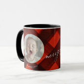 クリスマ絵を描ス・レッド・ブラック・プレイド2枚の写真 マグカップ (正面左)