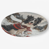 クリスマ縁どスコリードッグ雪だるま ペーパープレート (アングル)