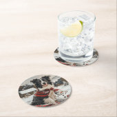 クリスマ縁どスコリードッグ雪だるま ラウンドペーパーコースター (インサイチュ)