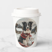 クリスマ縁どスコリードッグ雪だるま 紙コップ (裏面)