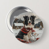 クリスマ縁どスコリードッグ雪だるま 缶バッジ (正面&裏面)