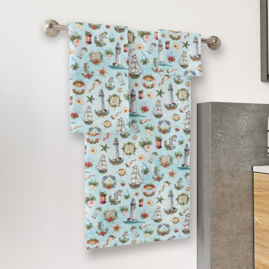 クリスマ航海のス海岸灯台の船 バスタオルセット