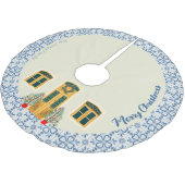 クリスマ飾スハウスとポルトガルのタイル ブラッシュドポリエステルツリースカート (アングル)