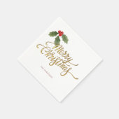 クリスミニマルスフェイクゴールドフォイルホリーブランチ スタンダードカクテルナプキン (角)